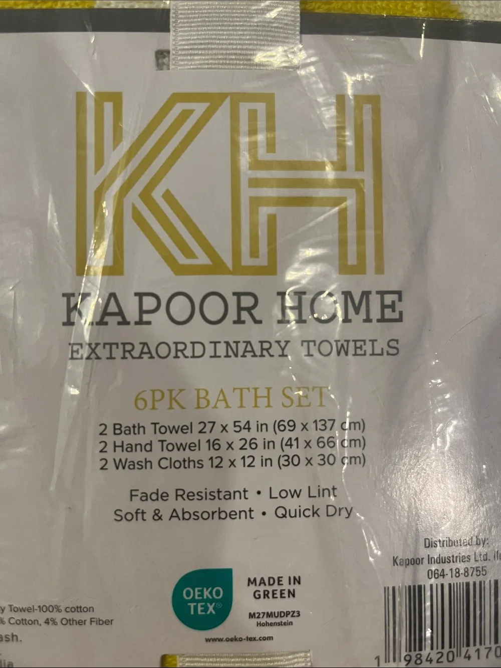 Kapoor Home 6PC Bath Towel Set - Yellow & White Floral